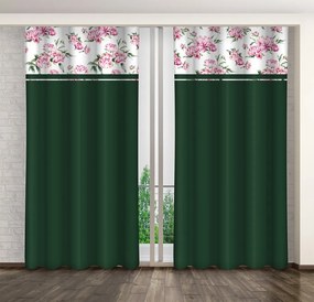 Elegante tenda verde scuro con stampa di peonie Larghezza: 160 cm | Lunghezza: 250 cm