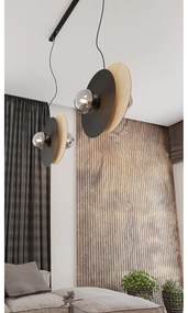 Sospensione Minimal Nordica Brigid 4 Luci In Acciaio Nero E Legno Vetro Fumè