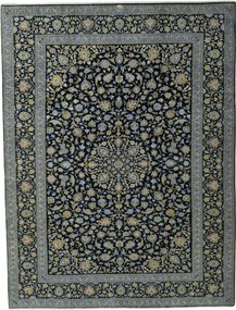 Kashan Tappeto 380x290 Blu (Iran) Annodato A Mano