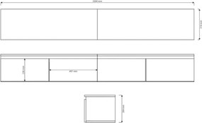 Mobile TV Sospeso 200 cm 4 Ante A Ribalta Nero Opaco Lume