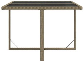 Tavolo da Giardino Beige 109x107x74 cm in Polyrattan e Vetro