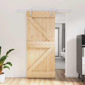 Porta Scorrevole Con Set Hardware 90x210 Cm Legno Massello Pino /