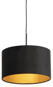 Lampada a sospensione con paralume in velluto nero con oro 35 cm - Combi