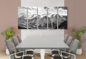 Quadri 5 pezzi – Splendido panorama montano in bianco e nero