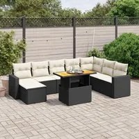 Set Divani da Giardino 9 pz con Cuscini Nero in Polyrattancod mxl 112880