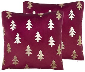 Set di 2 cuscini decorativi con alberi di Natale 45 x 45 cm rosso CUPID Beliani