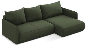 Divano angolare verde allungabile/con contenitore (con penisola a destra) Nanea – Makamii