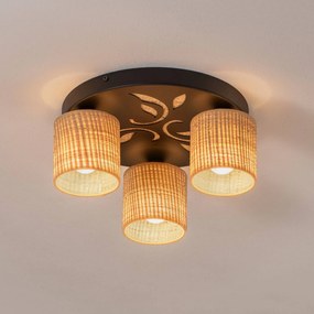 Luminex Plafoniera Adeline paralume in rattan a 3 luci rotonda