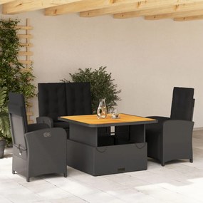 Set da pranzo da giardino 4 pz con cuscini nero in polyrattan