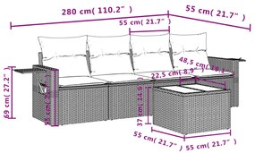 Set divano da giardino 5 pz con cuscini beige in polyrattan