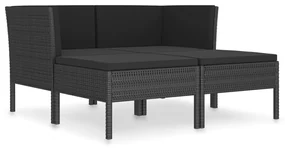 Set divani da giardino 4 pz con cuscini in polyrattan nero