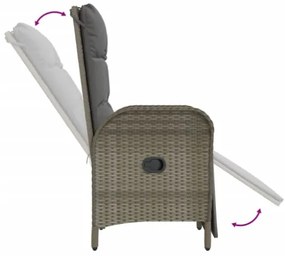 Set da Pranzo da Giardino 3 pz con Cuscini in Polyrattan Grigio