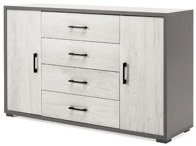 Madia con 2 ante e 4 cassetti 137 cm in legno Quercia Bianco - AMAL