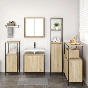 Set di mobili per bagno 5 pezzi  in legno ingegnerizzato rovere sonoma