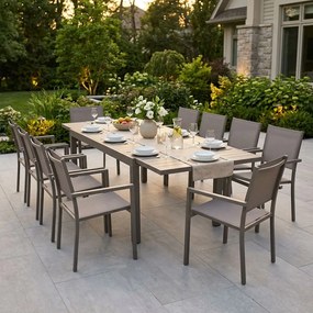 DEXTER - set tavolo in alluminio cm 200/300 x 100 x 74 h con 10 poltrone Venus