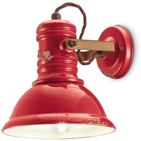 Applique Industrial Ferro E Ceramica Vintage Rosso 1 Luce E27