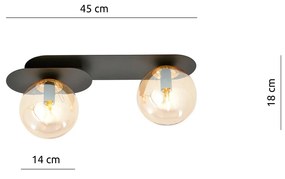 Plafoniera Minimal 2 Luci Teia In Acciaio Nero E Sfere Vetro Ambra