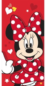 Asciugamano per bambini rosso in cotone 70x140 cm Minnie "Red heart" – Jerry Fabrics