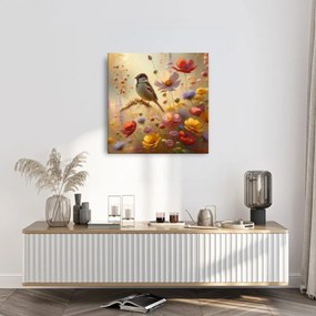 Quadro su tela – Uccellino nella natura in fiore