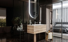 Mobile Bagno rovere 90x50 Amalfi Un Cassetto E Lavabo Integrato In Mineralmarmo