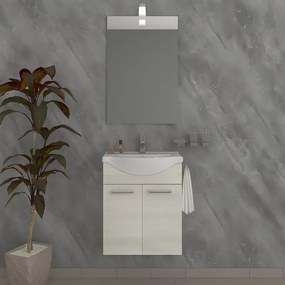 Mobile sottolavabo e lavabo con illuminazione Ginevra per vasca centrale rovere bianco L 56 x H 70 x P 42.5 cm, 2 ante