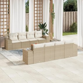 Set Divano da Giardino 9 pz con Cuscini Beige in Polyrattan