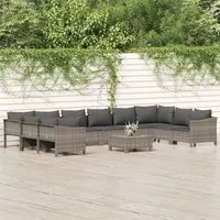 Set Divani da Giardino 11 pz con Cuscini in Polyrattan Grigio 3187307