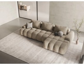 Divano angolare beige allungabile/con contenitore (con penisola a destra/con chaise lounge) con rivestimento in velluto Linz – Cosmopolitan Design