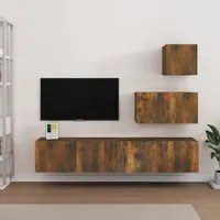 Set di Mobili Porta TV 4 pz Rovere Fumo in Legno Multistrato 3114643