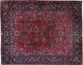 Kashan Tappeto 380 x 300 Blu (Iran) Annodato A Mano