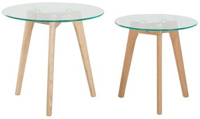 Set di 2 tavolini da caffè vetro e legno chiaro MISSOURI Beliani