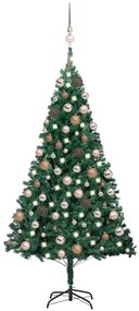 Albero di Natale Preilluminato con Palline Verde 150 cm PVC