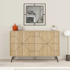 Madia Moderna 4 Ante 123 Cm Design Geometrico Piedi Metallici Dune Rovere