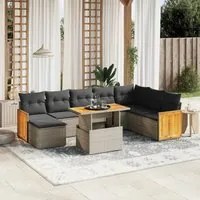 Set Divano da Giardino 9 pz con Cuscini Grigio in Polyrattan 3274098