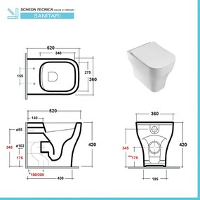 Wc filo muro rimless con scarico traslato Olympia serie Synthesis bianco lucido