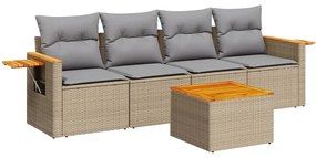 Set divano da giardino 5 pz con cuscini beige in polyrattan