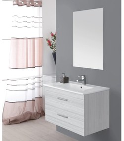 Mobile Bagno Sospeso 80 Cm Due Cassetti Specchio 60x80 Cm Feridras "Stella" Grigio