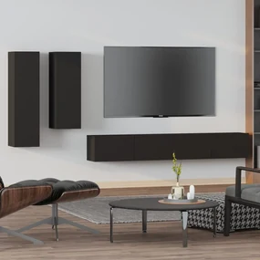 Set mobili porta tv 4 pz nero in legno multistrato