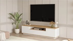Mobile TV Da Terra 180x45x45 Bianco E Rovere Effetto Legno Frame