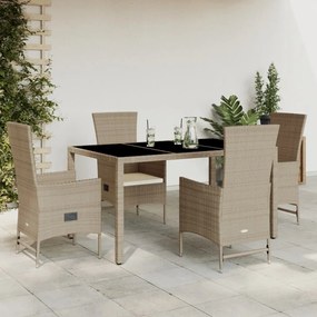 Set da pranzo da giardino 5 pz con cuscini beige in polyrattan