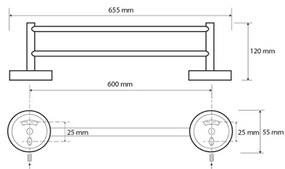 Sapho - Porta asciugamani da parete X-ROUND 12x65,5 cm nero