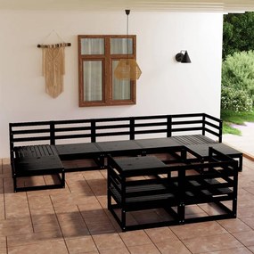 Set Divani da Giardino 10 pz Nero in Legno Massello di Pino