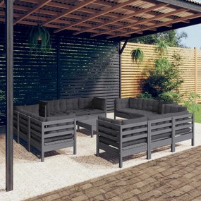 Set divani da giardino 13 pz con cuscini antracite legno di pino