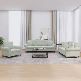 Set Di Divani 3 Pz Con Cuscini Grigio Chiaro İn Velluto /
