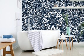 Carta da parati – Mandala bianca su sfondo blu