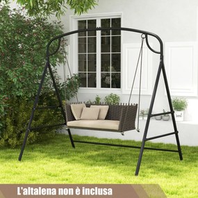 Costway Supporto per altalena in metallo con 2 barre laterali e design a 2 anelli, Struttura per altalena portata 300kg Nero