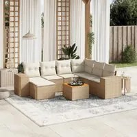 Set Divano da Giardino 8 pz con Cuscini Beige in Polyrattan 3257892