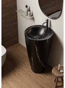Lavabo Freestanding Con Scarico a Parete 50 Cm Marmonizzato Nero Opaco
