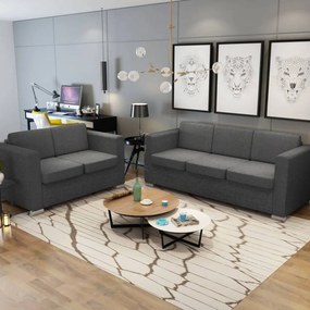 2 Pz Set Di Divani İn Stoffa Grigio Scuro /