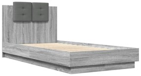 Giroletto con testiera grigio sonoma 90x190cm legno multistrato